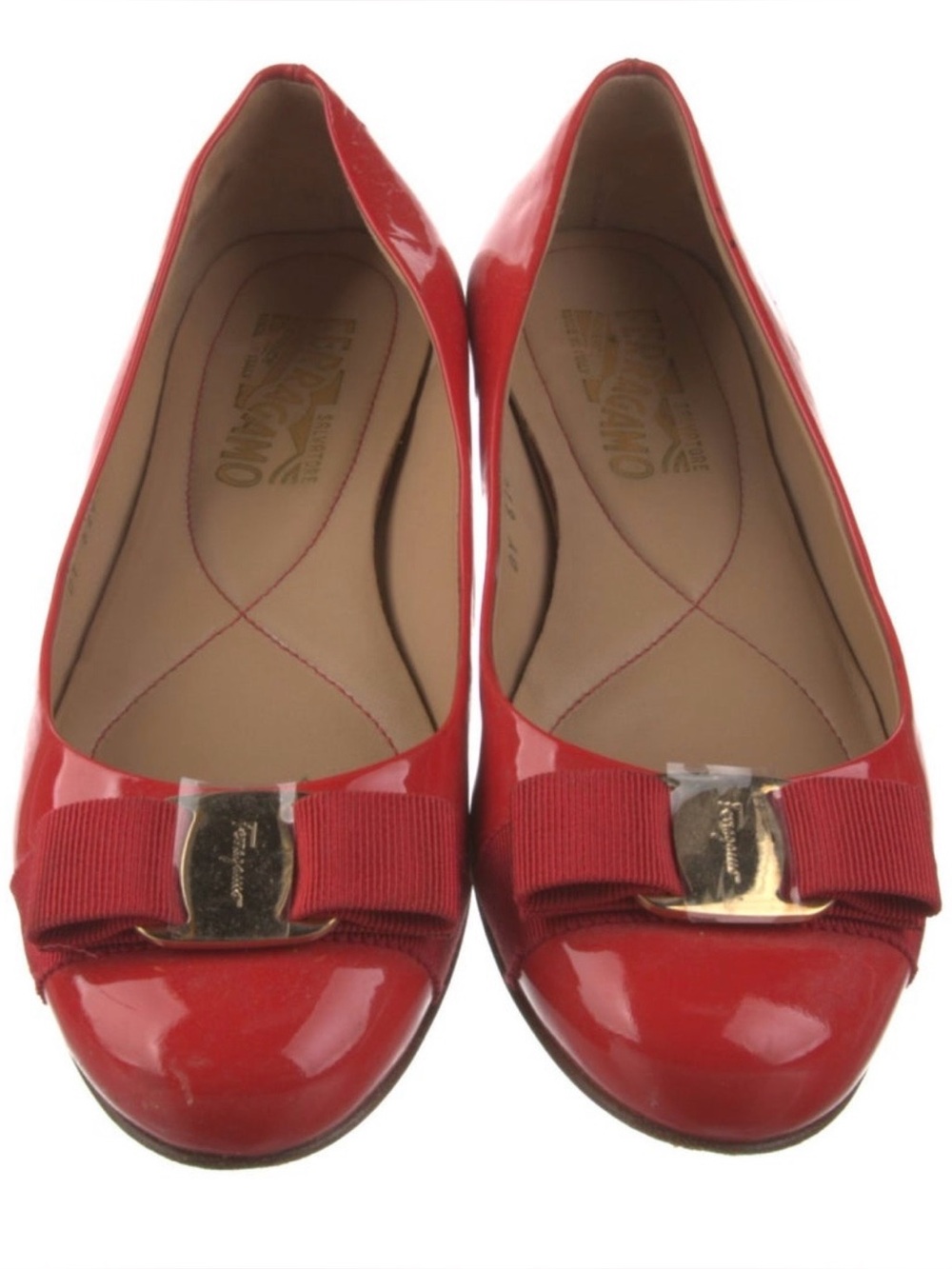 Salvatore Ferragamo Red Patent Bow Flats size 7 used